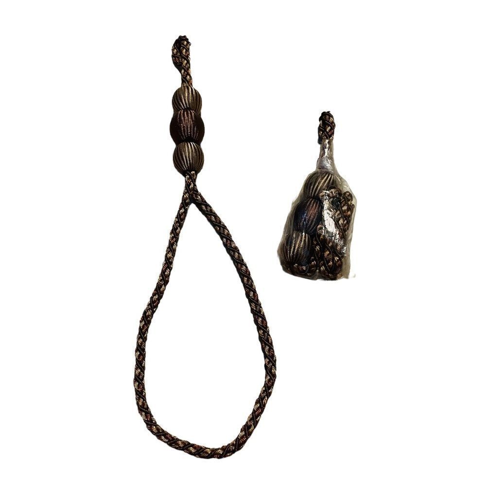 10/$25🦋 Set of 2 Brown & Tan Braided Ball Curtain Tie-Backs